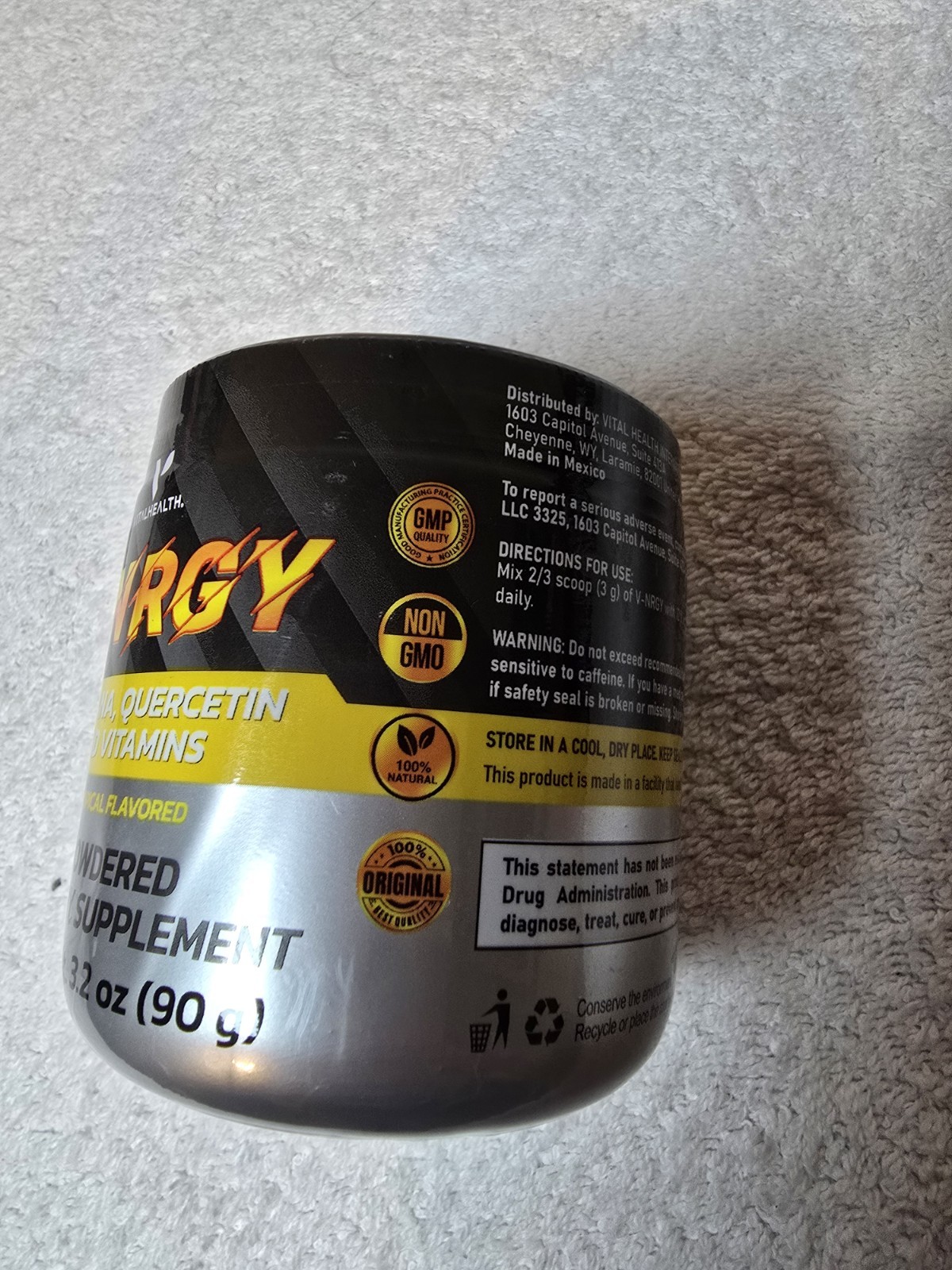VitalHealth V-NRGY Tropical Energy Support Powder Supplement, Non-GMO, 3.2 oz
