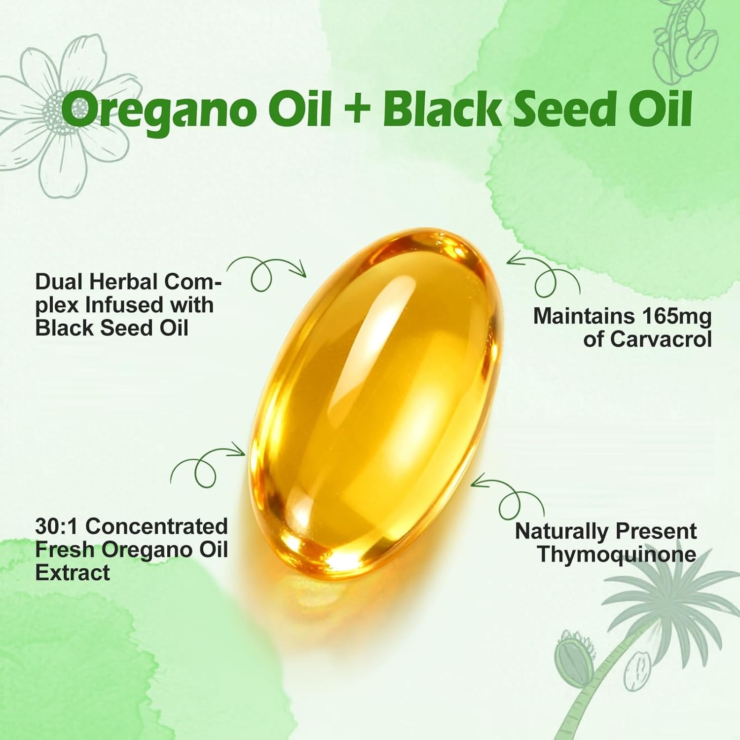 BEWORD Oregano Oil Black Seed Oil 9000mg Per Serving