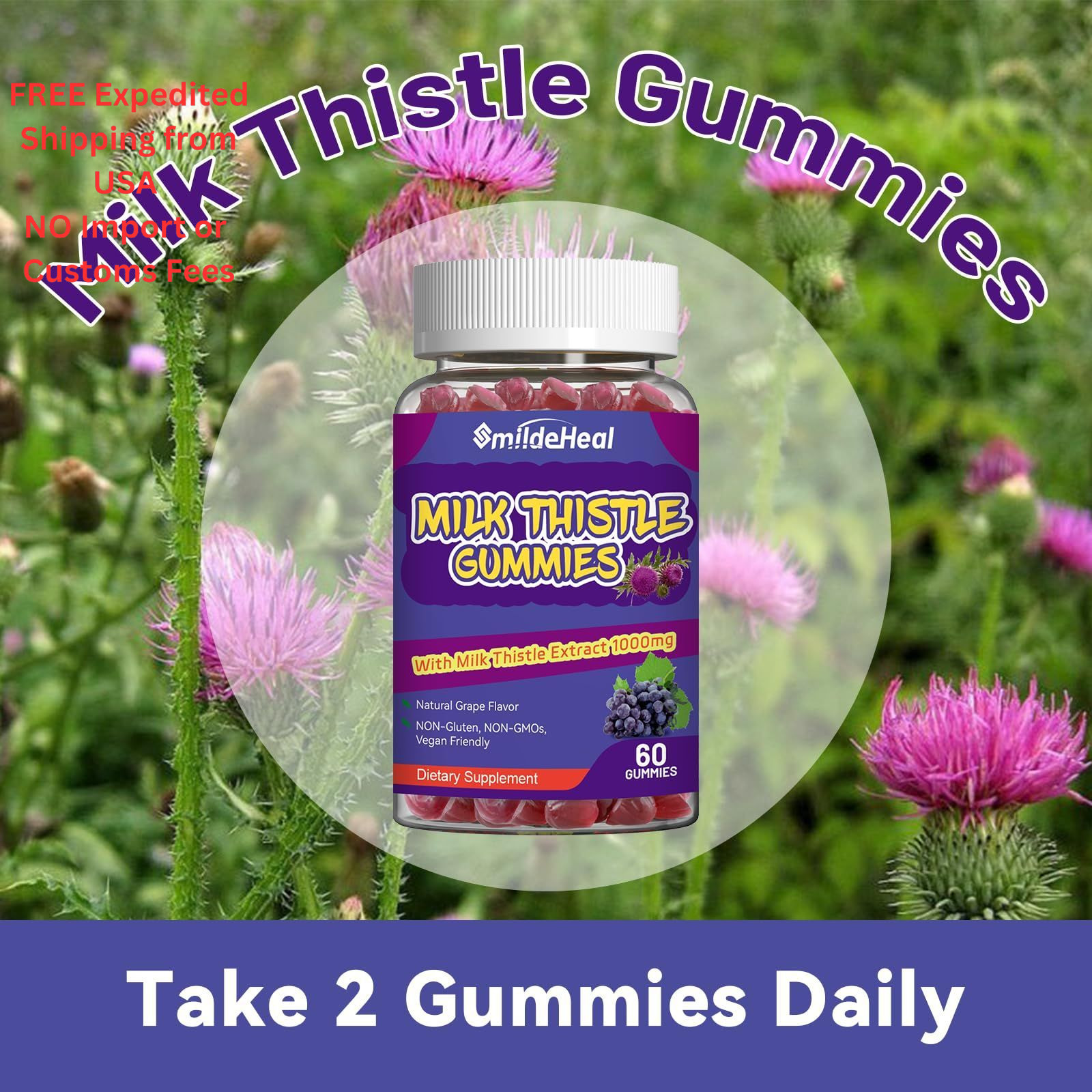SmildeHeal Milk Thistle Gummies, Extract 60 Count (Pack of 1)