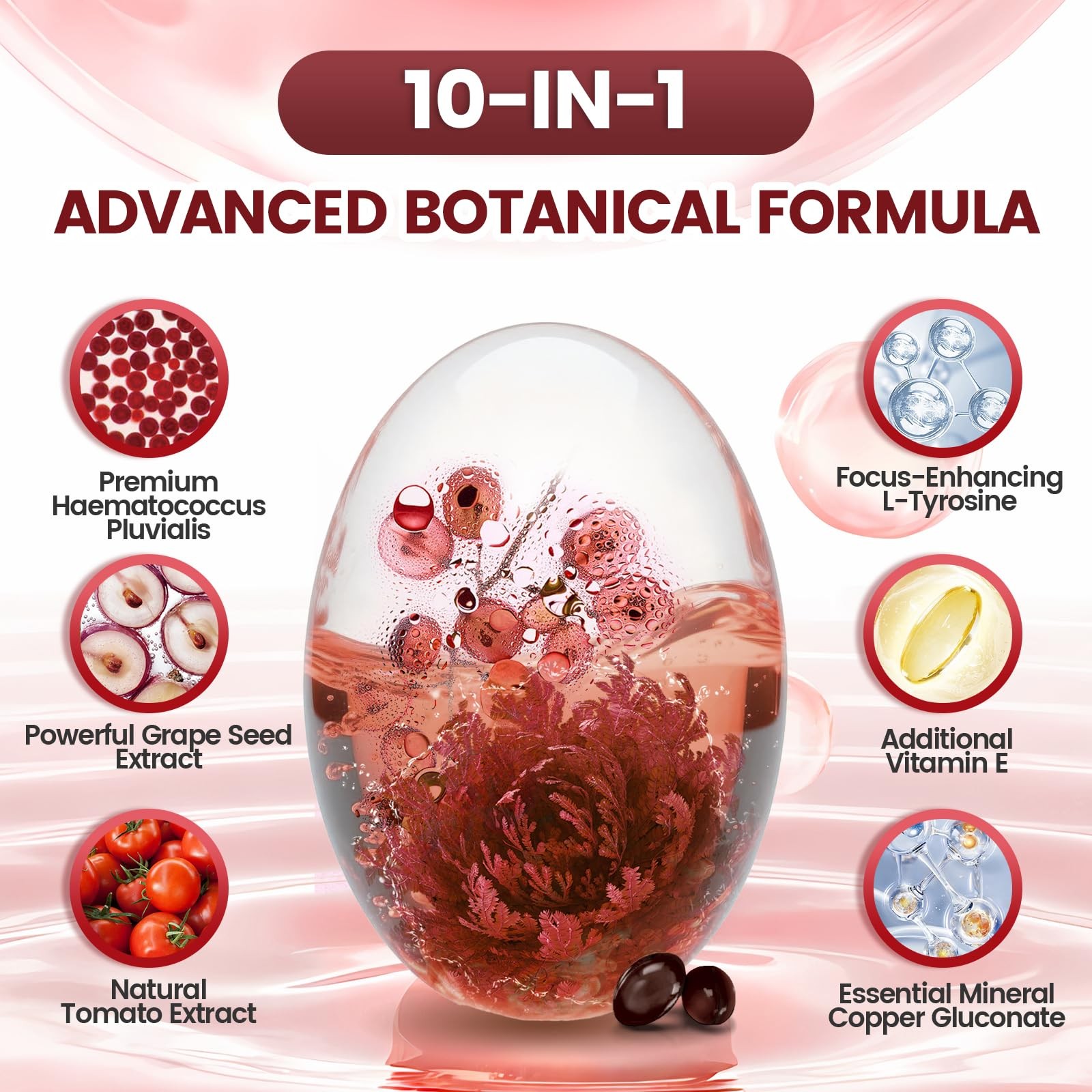10 in 1 Astaxanthin Supplements 24mg, 4 Month Supply, Astaxantina Antioxidant…