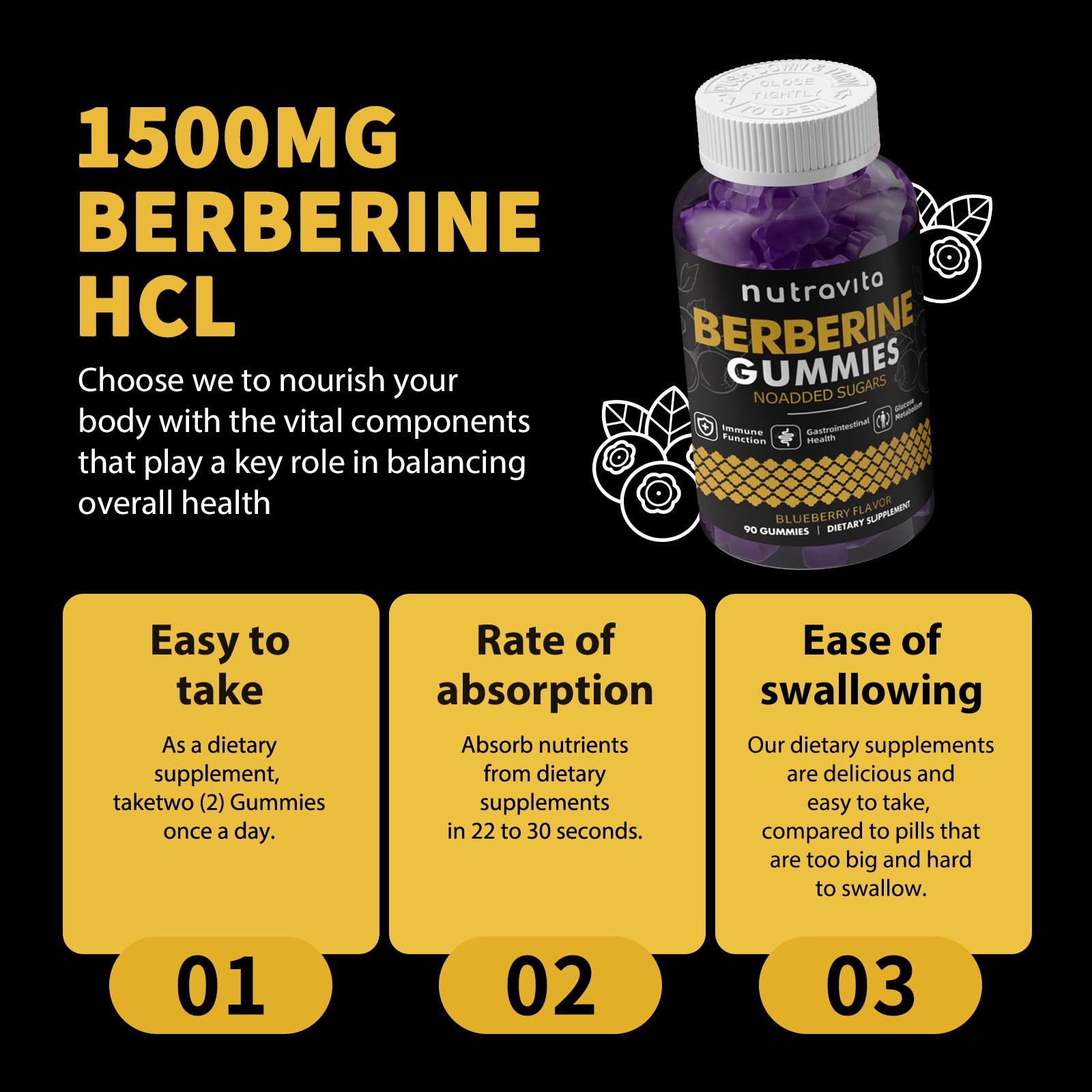 Nutravita Berberine Gummies with Ceylon Cinnamon 1500mg 90 Count (Pack of 1)