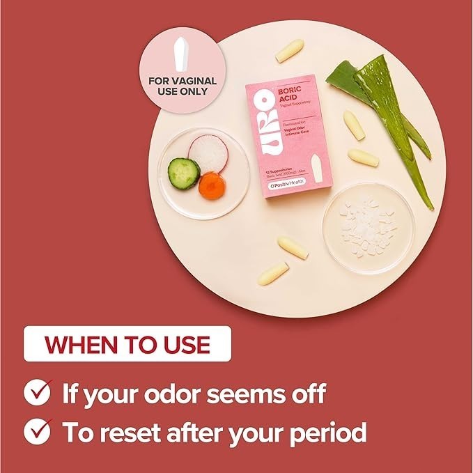 URO – Boric Acid Vaginal Support Acid & Aloe For Vaginal Odor, 12 Ct