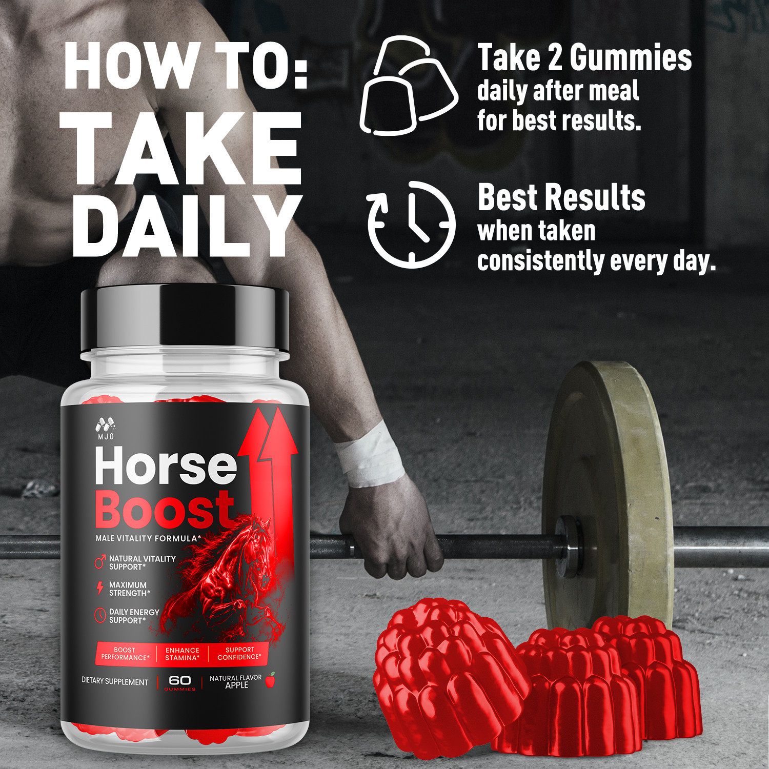 (3 Pack) Horse Boost Gummys Advanced Male Health Support HorseBoost 180 Gummies