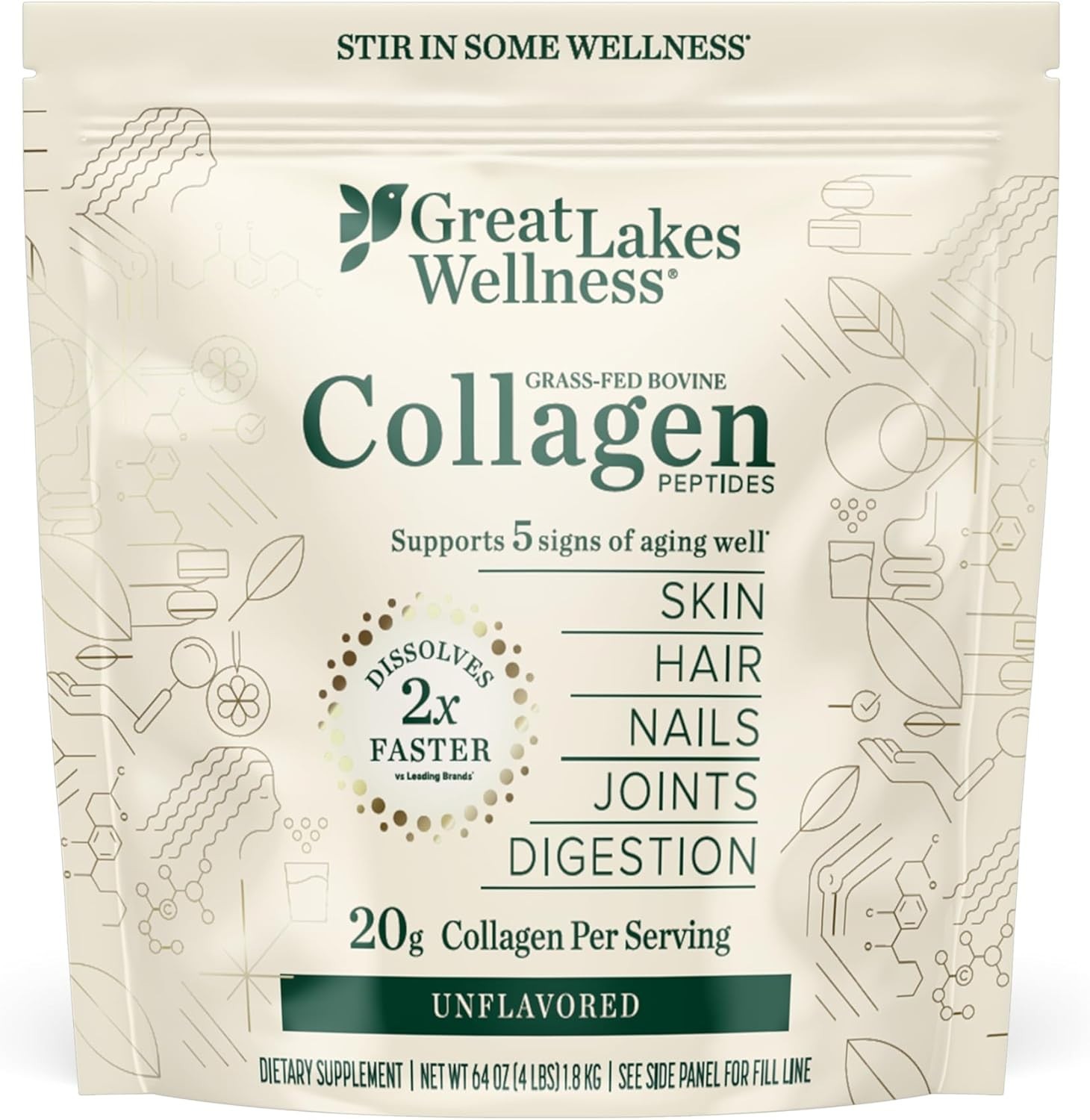 Grass-Fed Bovine Collagen Peptides, Unflavored, 64 oz (1.8 kg) 12/2029
