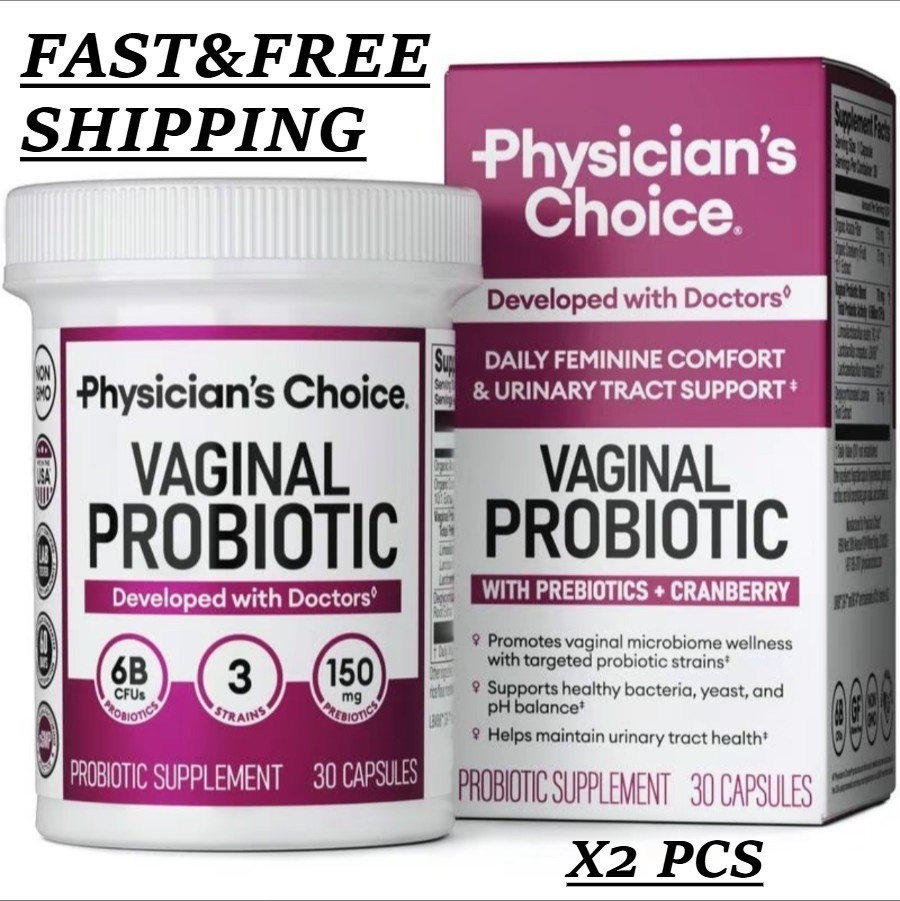 2 BOTTLES-Physician’s Choice Vaginal Probiotic 30Caps – pH Balance, Cranberry 6B
