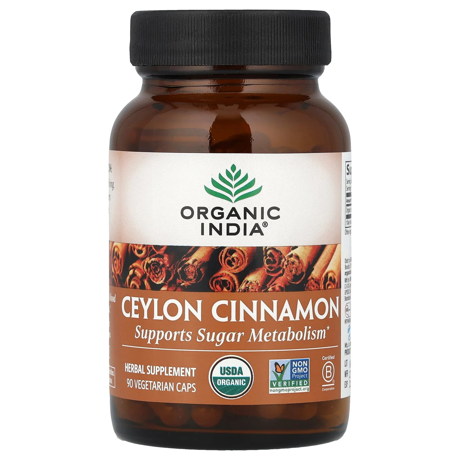 2 X Organic India, Ceylon Cinnamon, 90 Vegetarian Caps (325 mg per Capsule)