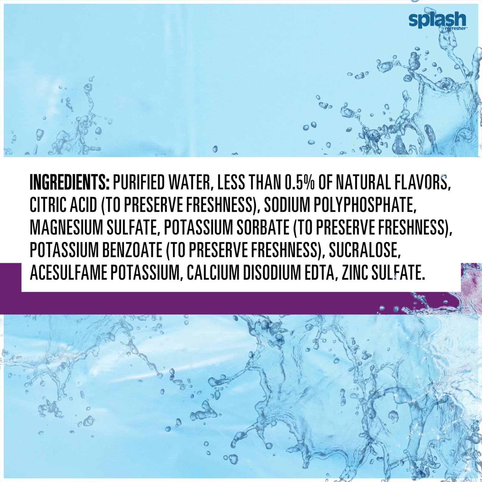 SPLASH REFRESHER Acai Grape Flavor Water 8 Fl Oz (Pack of 24), Clear