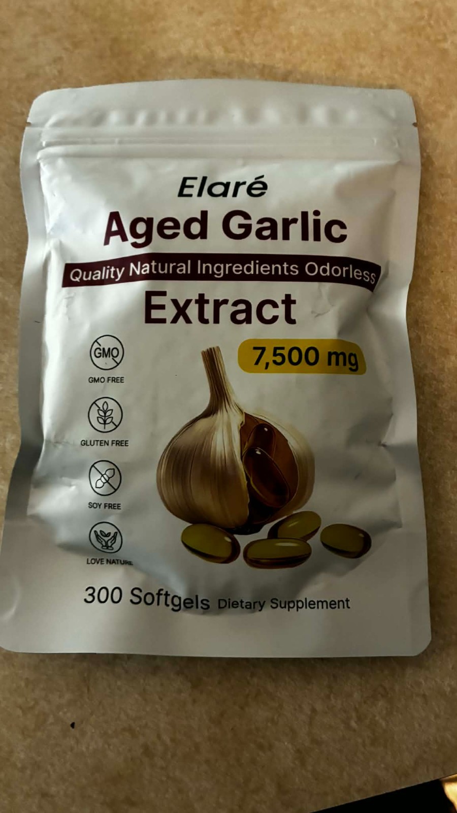 Elare Aged Garlic Extract, 300 Softgels, 7500mg Odorless Heart & Immune US STOCK