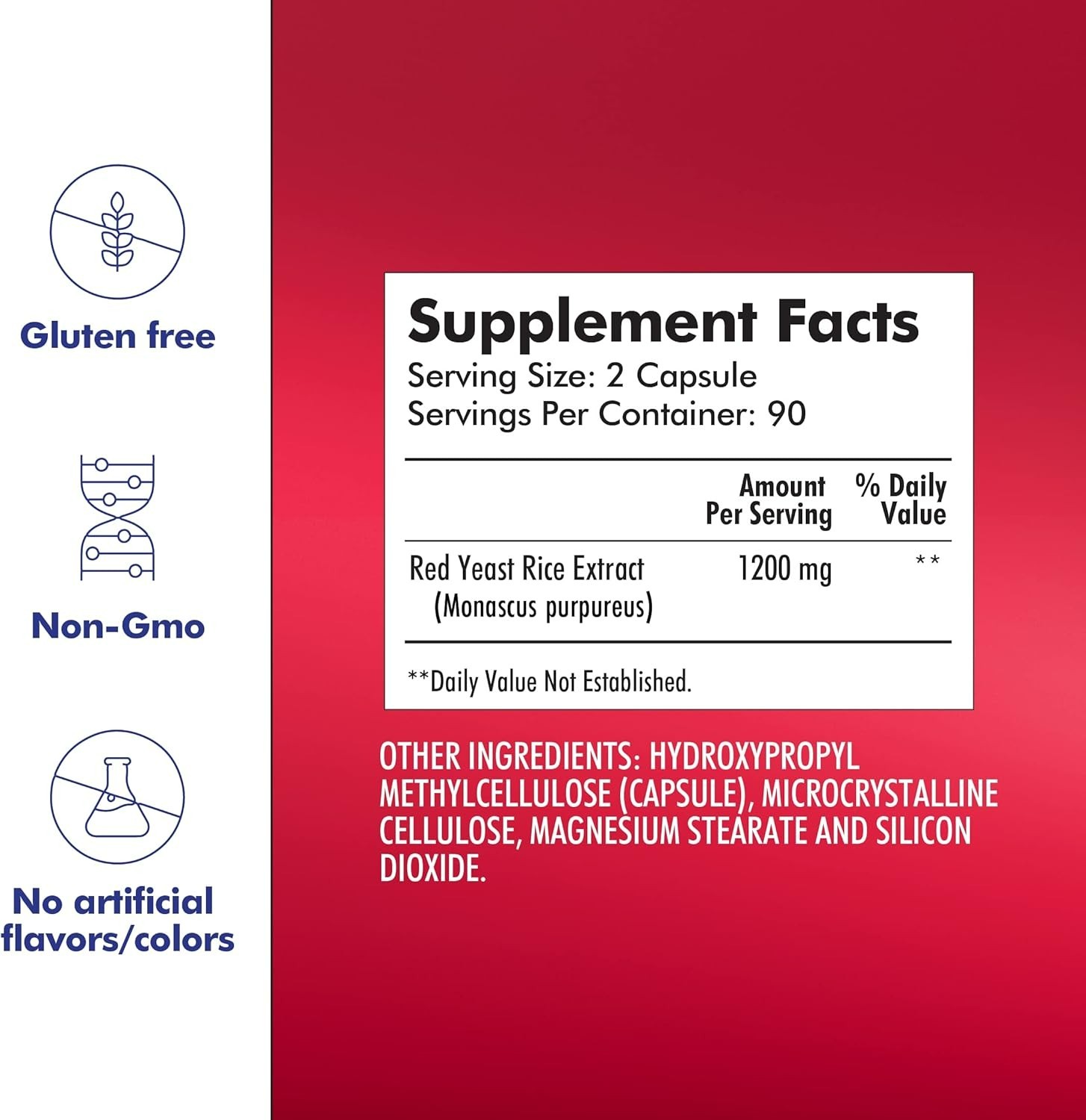 Red Yeast Rice, Supports Cardiovascular System, Dietary Supplement, 1200 mg p…