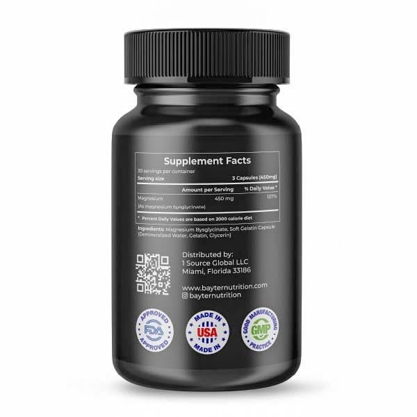 Bayter Nutrition Magnesium Bisglycinate Extra Strength 90 Count (Pack of 1)