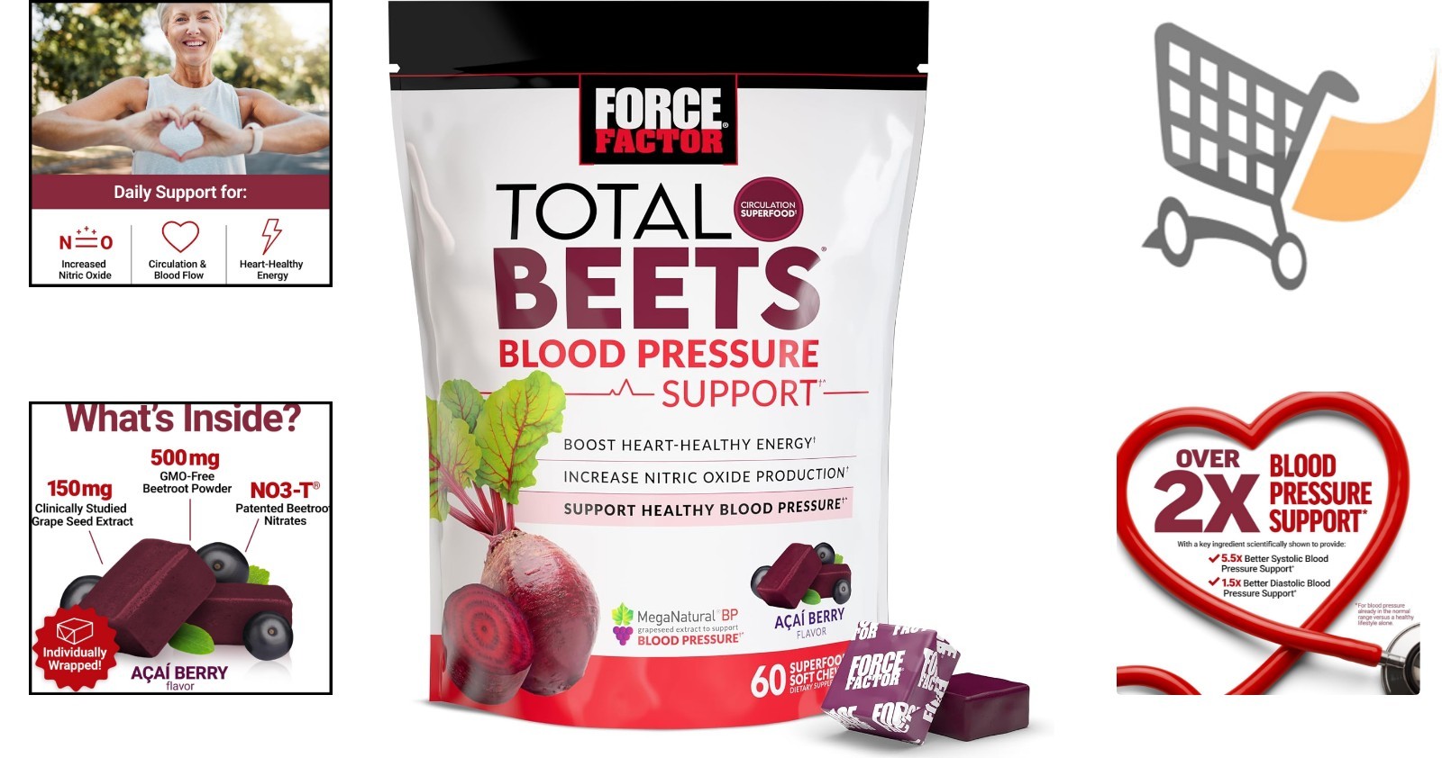 Blood Pressure Support Chewables with Beet Powder Heart-Healthy Energy 60 Ct