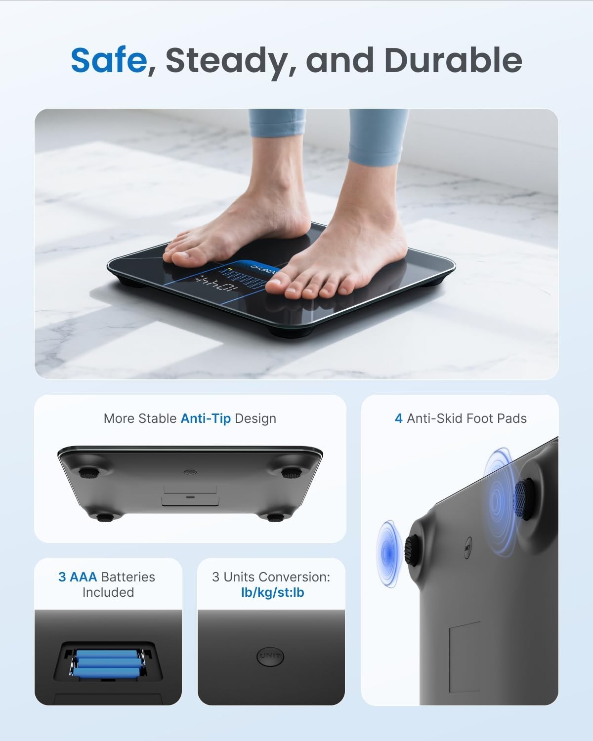 Digital Bathroom Scale with Large LED Display, 400lbs Capacity, 7-Day Weight Tre