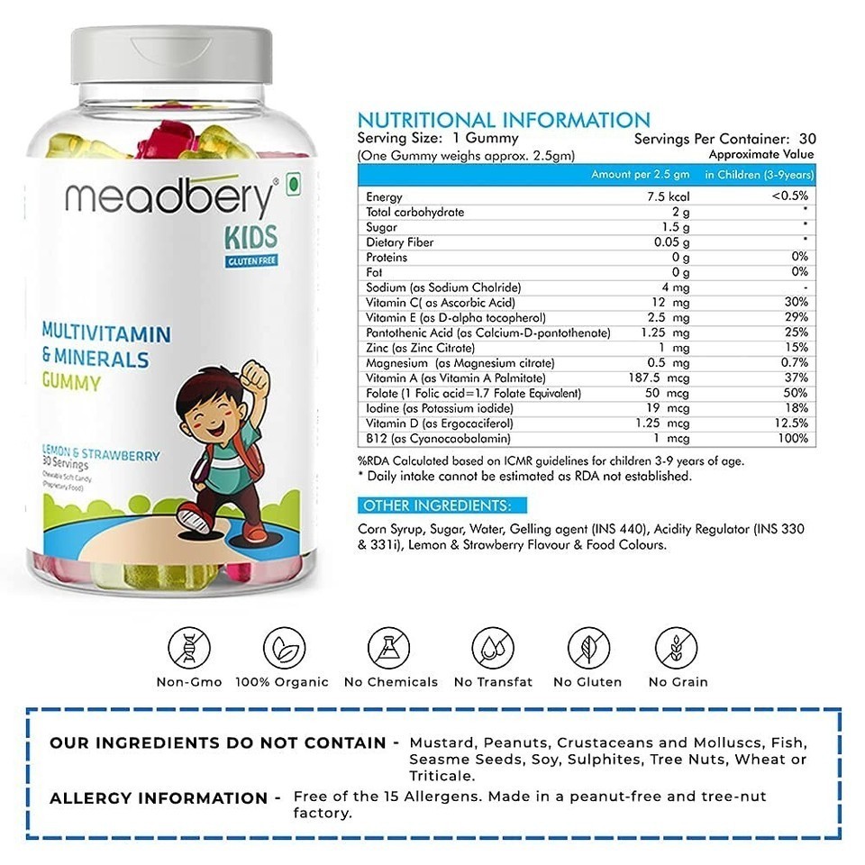 Meadbery Multivitamin And Mineral Bears Jelly Glutenfree Formula – 30 Gummys