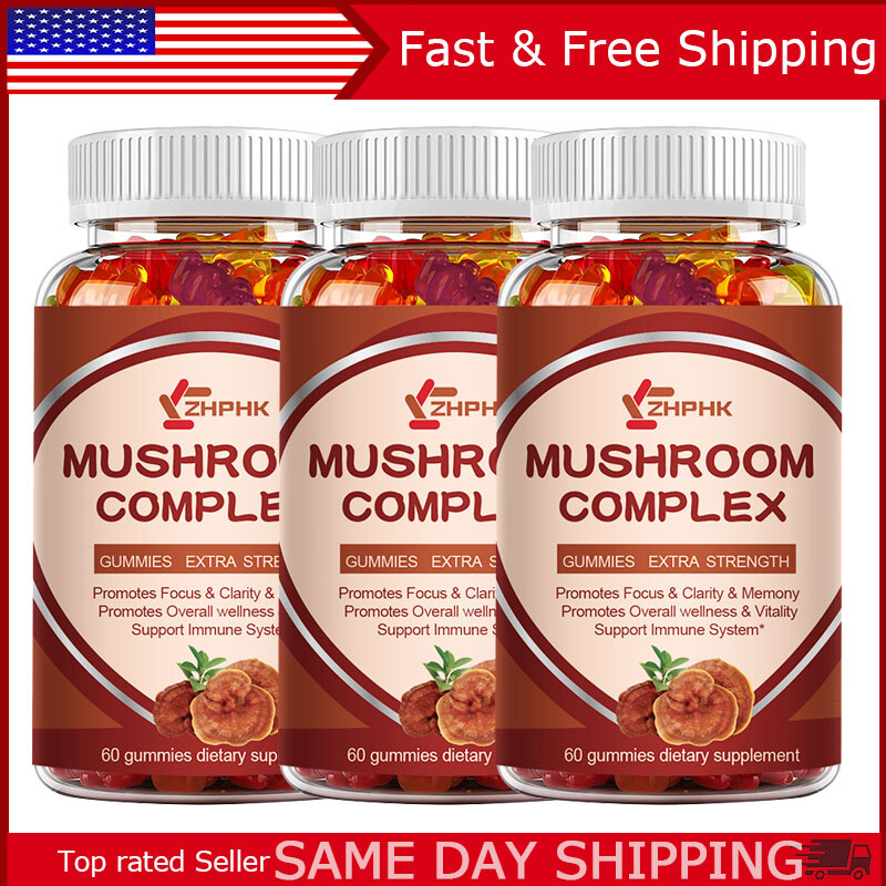 10x Mushroom Complex Gummies 2500mg, Lions Mane, Reishi, Shiitake, 3 x 60PCS