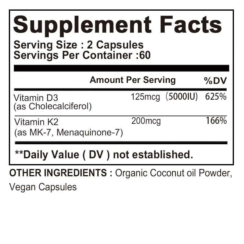 Vitamin D3 + K2 120pcs – Bone Dental and Cardiovascular Health, Enhance Immunity