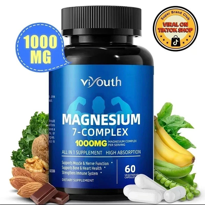 Viyouth Magnesium 7 Complex Capsules 60 Count Sleep Support Bone Health.–