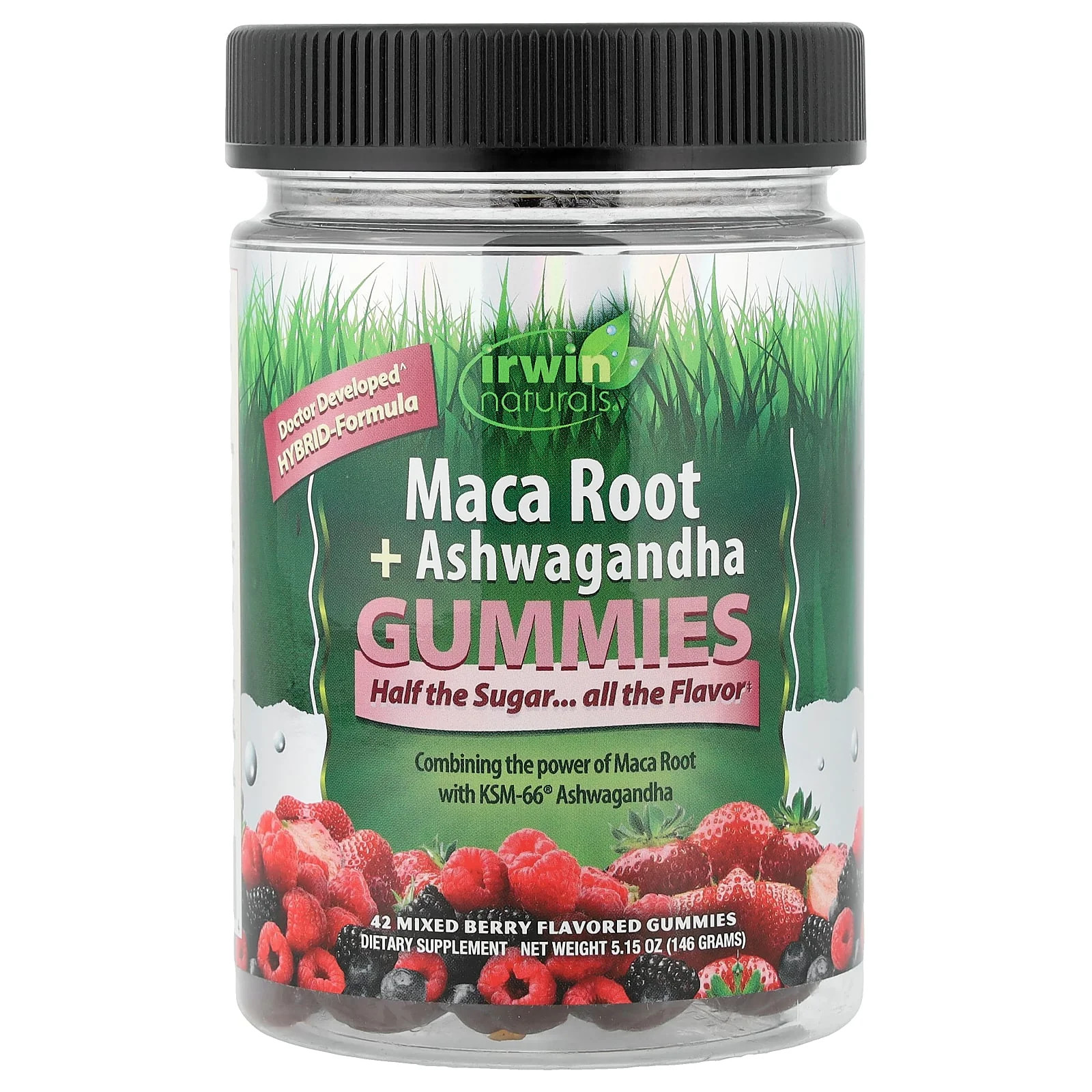 2 X Irwin Naturals, Maca Root + Ashwagandha Gummies, Mixed Berry, 42 Gummies