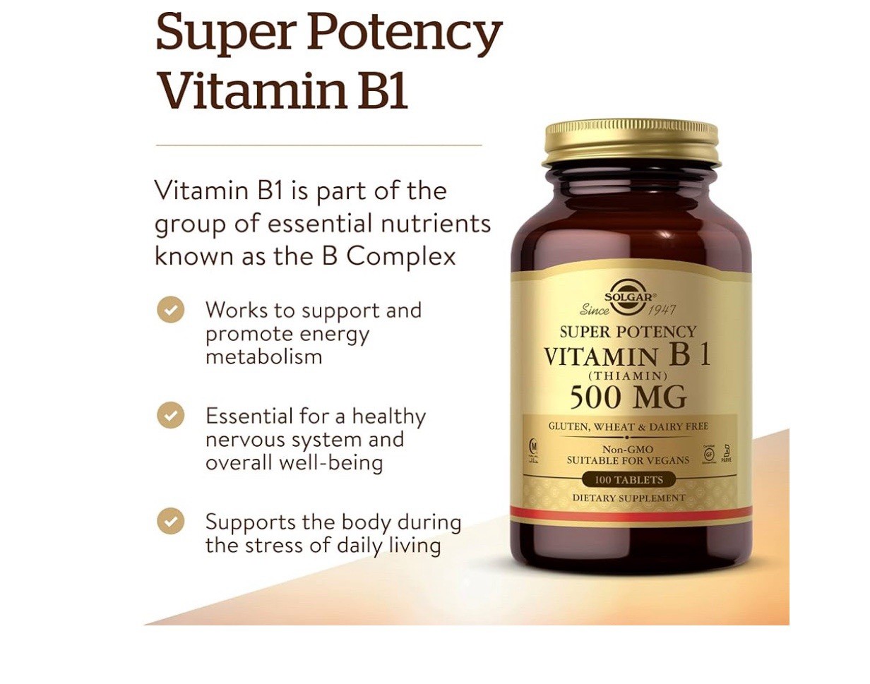 Solgar Vitamin B1 (Thiamin) 500mg Dietary Supplement (100 Tablets) Exp 11/2027
