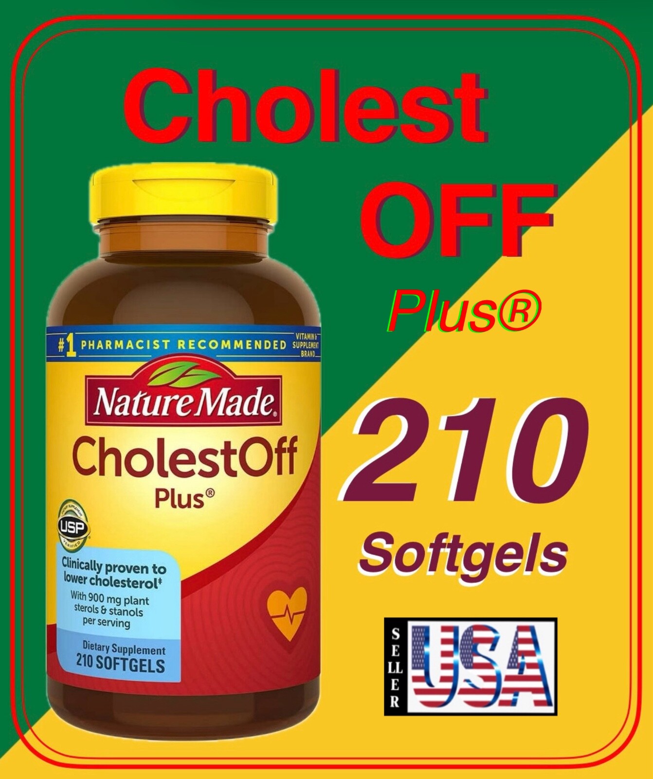 Nature Made, CholestOff PLUS 900mg, 210 Softgels, Naturally Lower Cholesterol