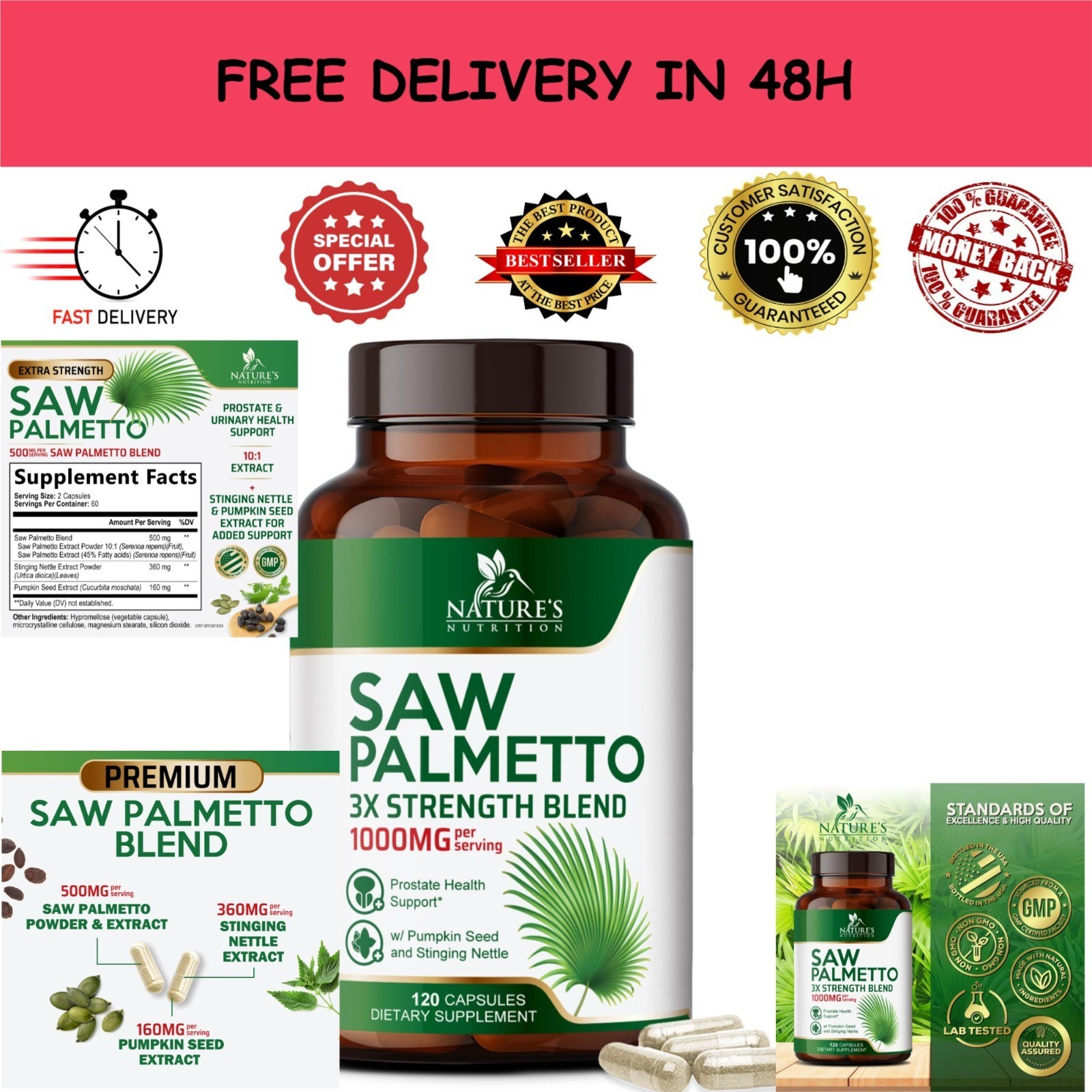 Saw Palmetto for Men – Prostate Health Supplement – 120 Capsules