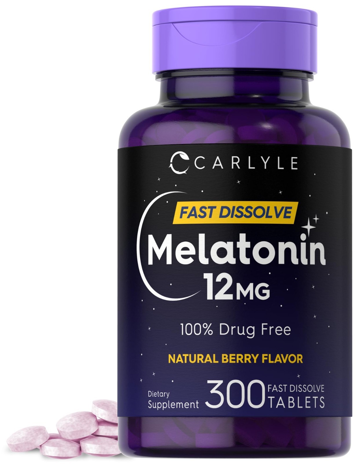 Melatonin 12mg Fast Dissolve Tablets – 300 Count | Drug-Free Sleep Aid | Vegan,