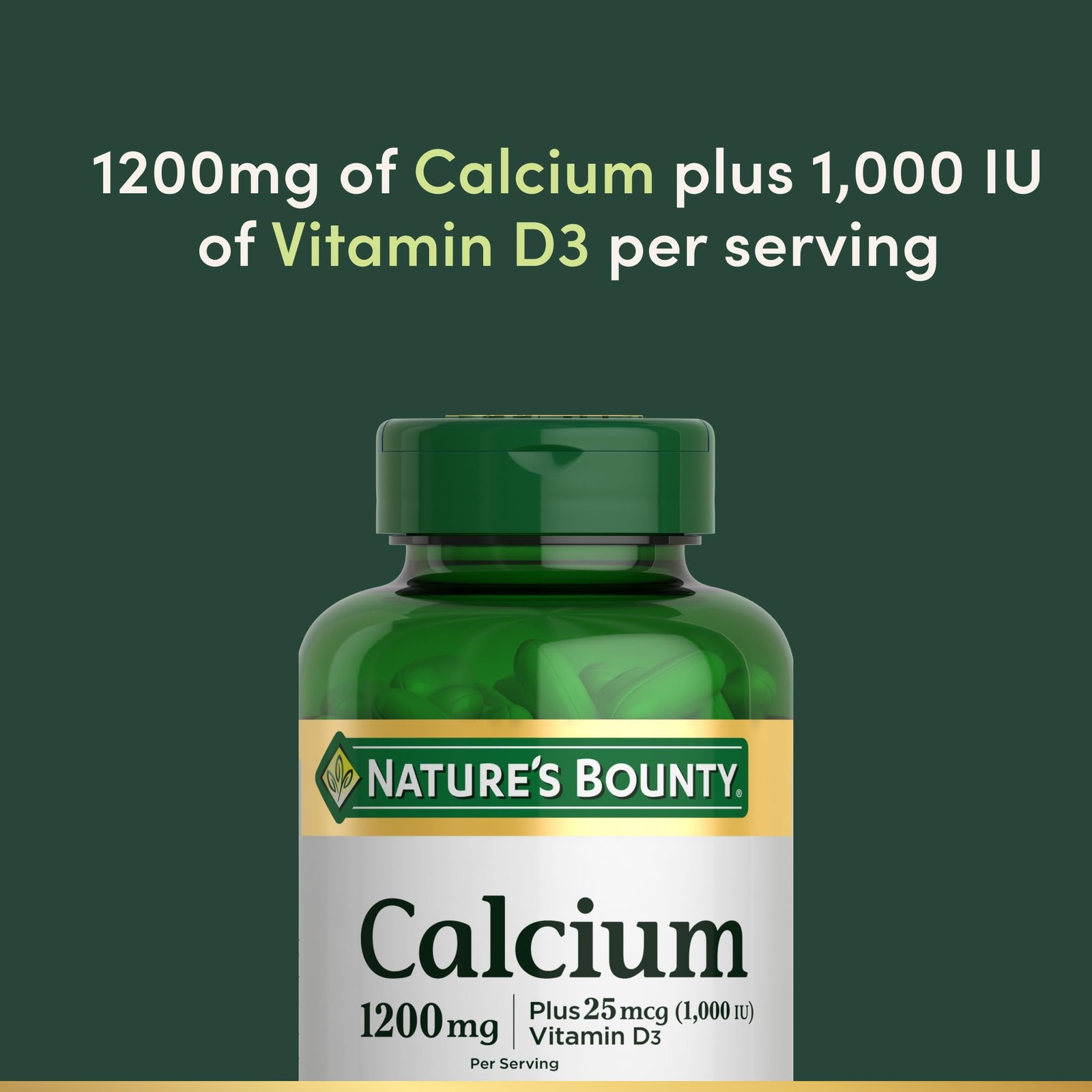 Nature’s Bounty Calcium 1200 mg with 1000 IU 120 Count (Pack of 1), Green