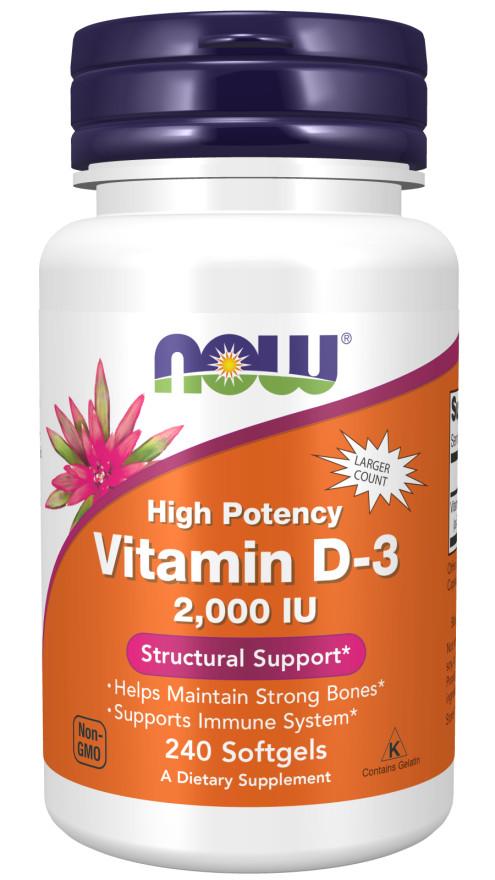 NOW Foods D-3 2000 240 Caps Strong Bones Immunity Support 12/25EXP