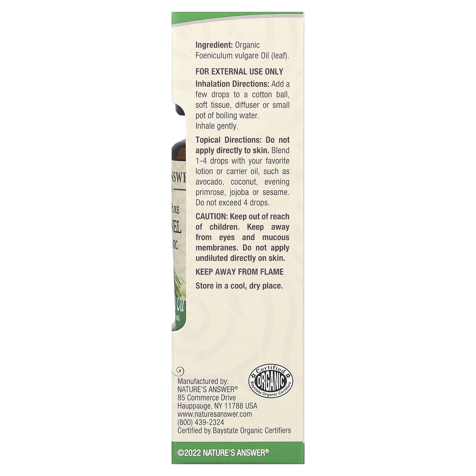 100% Pure Organic Essential Oil, Fennel, 0.5 fl oz (15 ml)