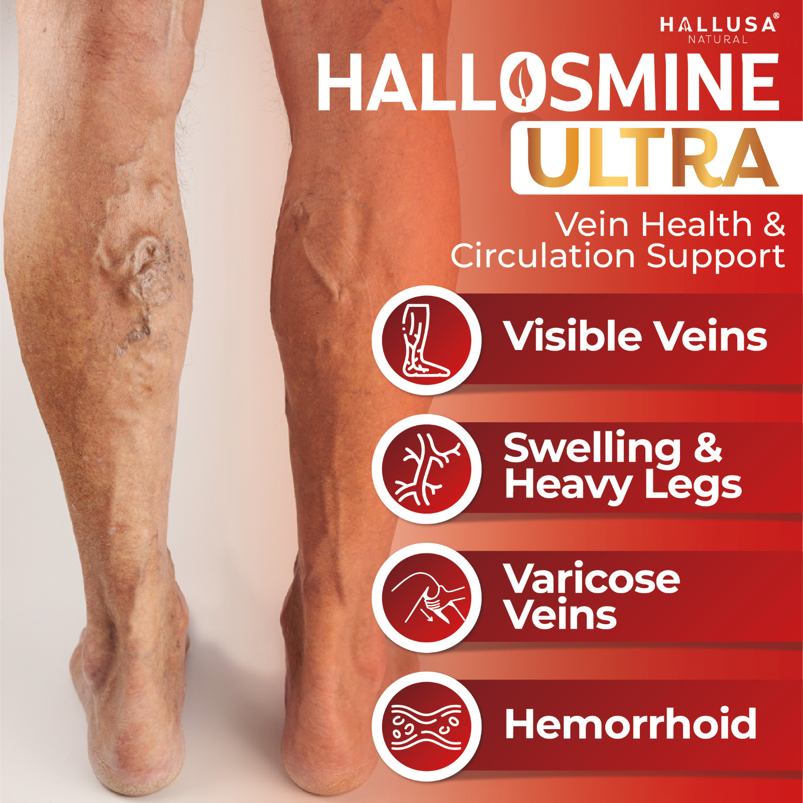 HALLOSMINE ULTRA Diosmin Hesperidin 650mg, Varicose Veins, Hemorrhoids, 60 caps