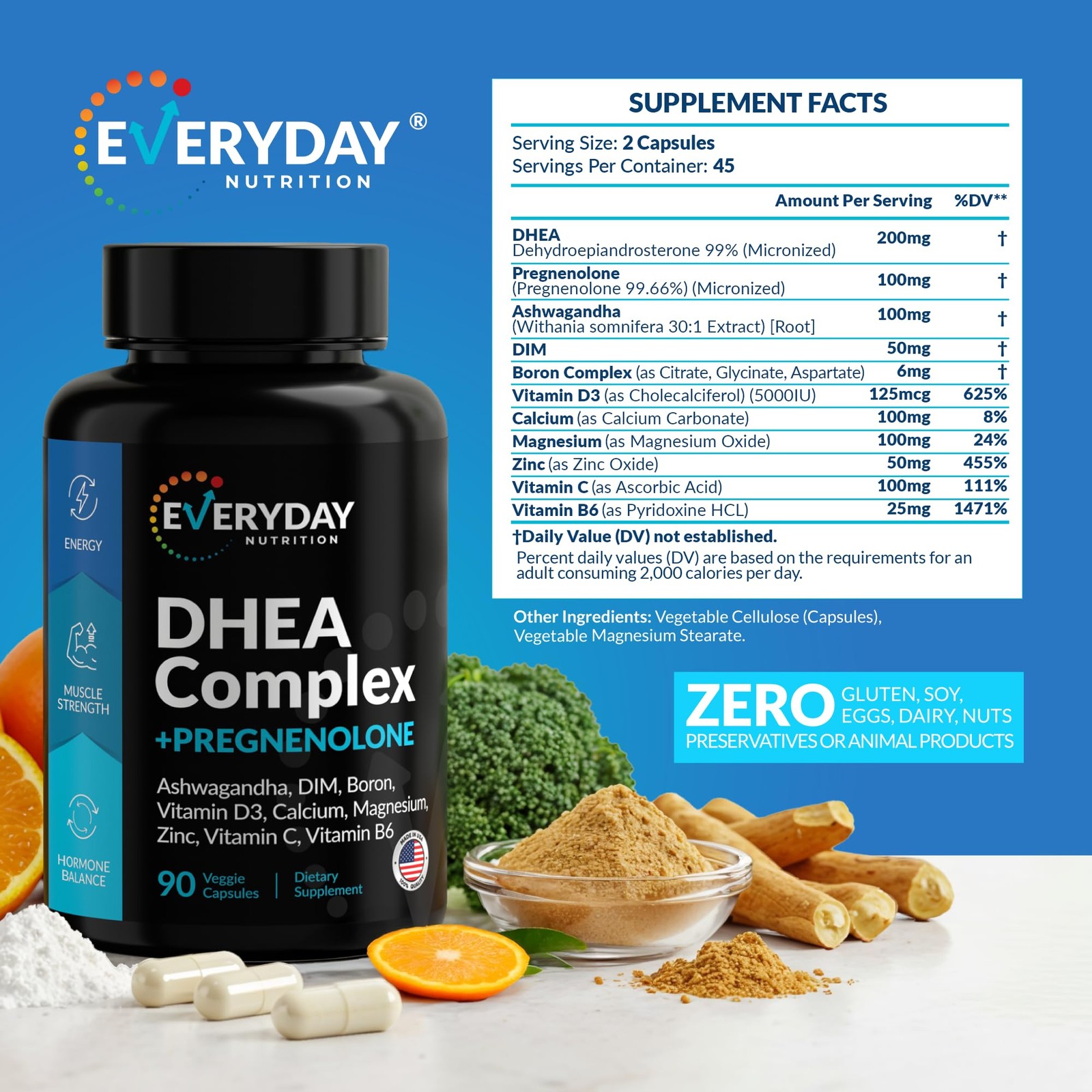 DHEA Micronized 200mg Complex with Pregnenolone 100mg 90 Count (Pack of 1)