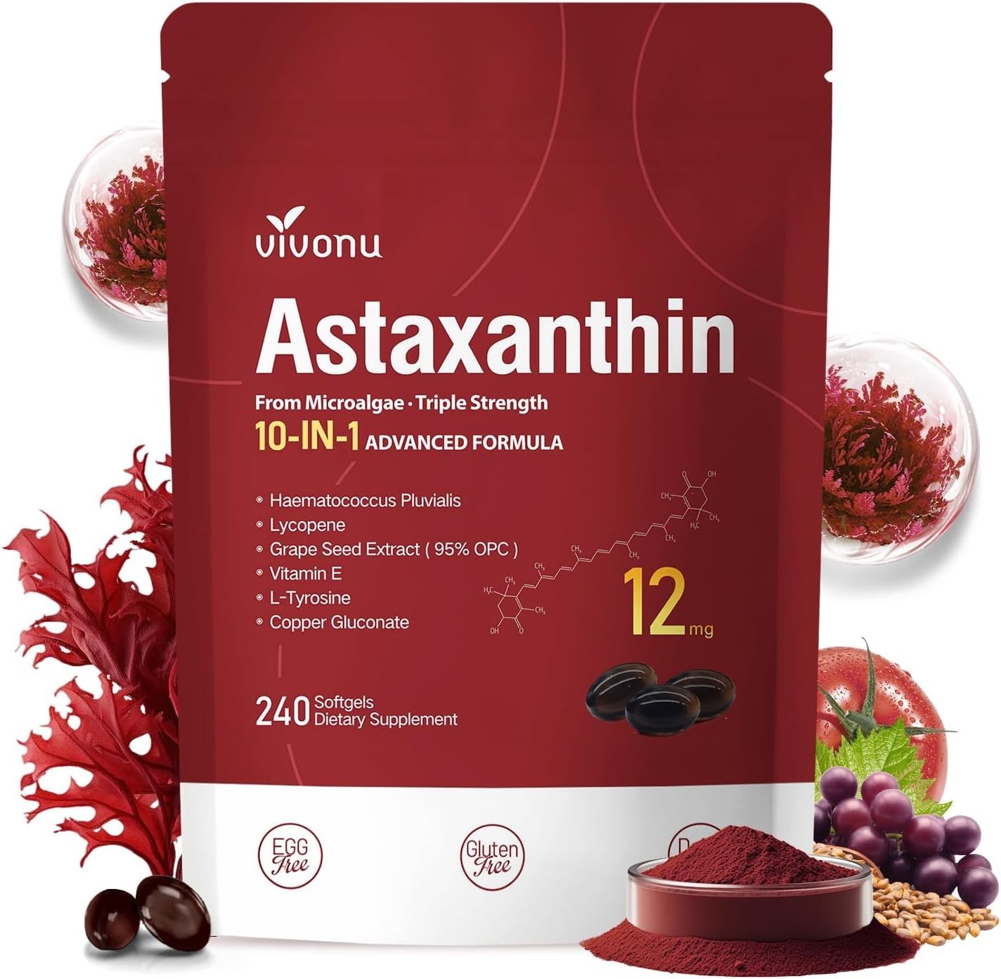10 in 1 Astaxanthin 12mg 240 Softgels | 240-Day Supply 240 Count (Pack of 1)