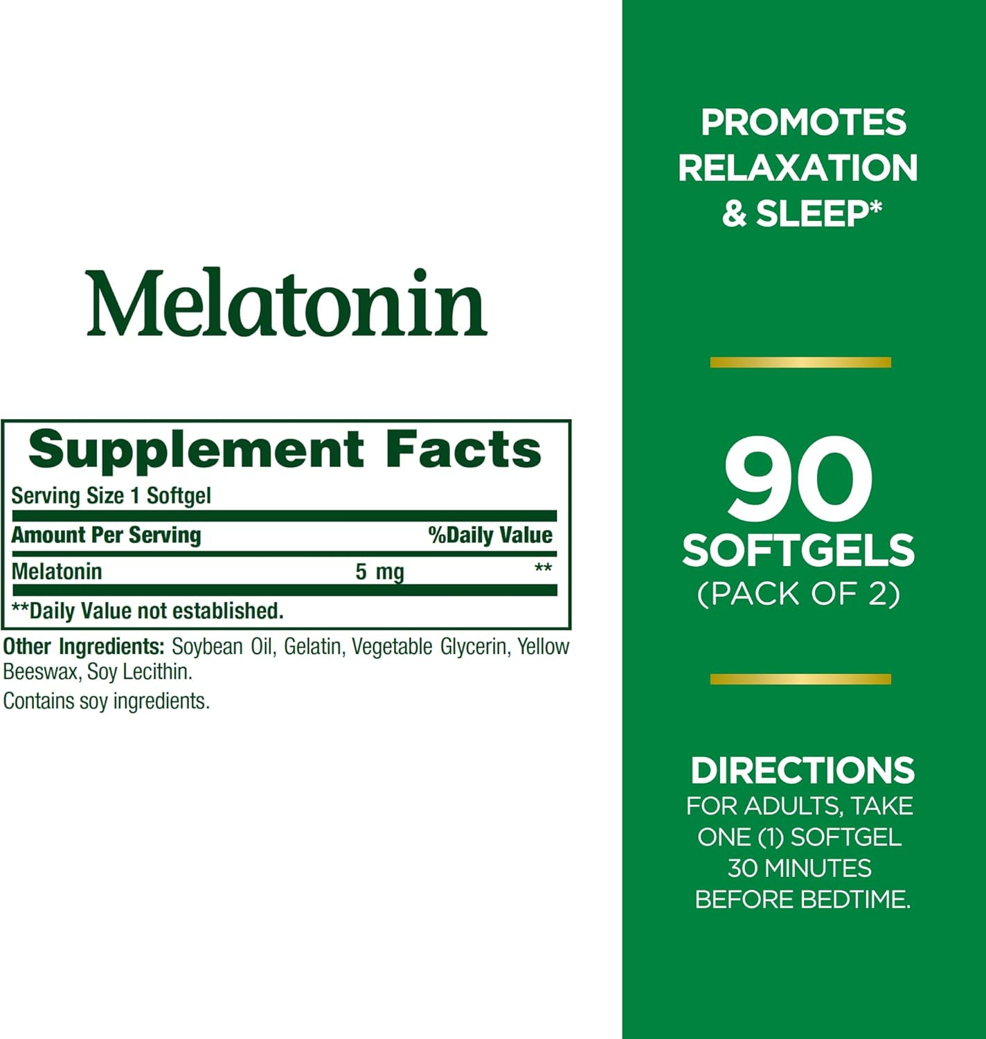 Melatonin 5mg Sleep Aid Softgels Drug Free 90 Ct 2 Pack