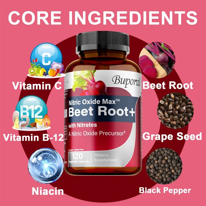 Nitric Oxide Max with Beet Root+ 120pcs -Boosts Muscle, Energy,Blood Circulation