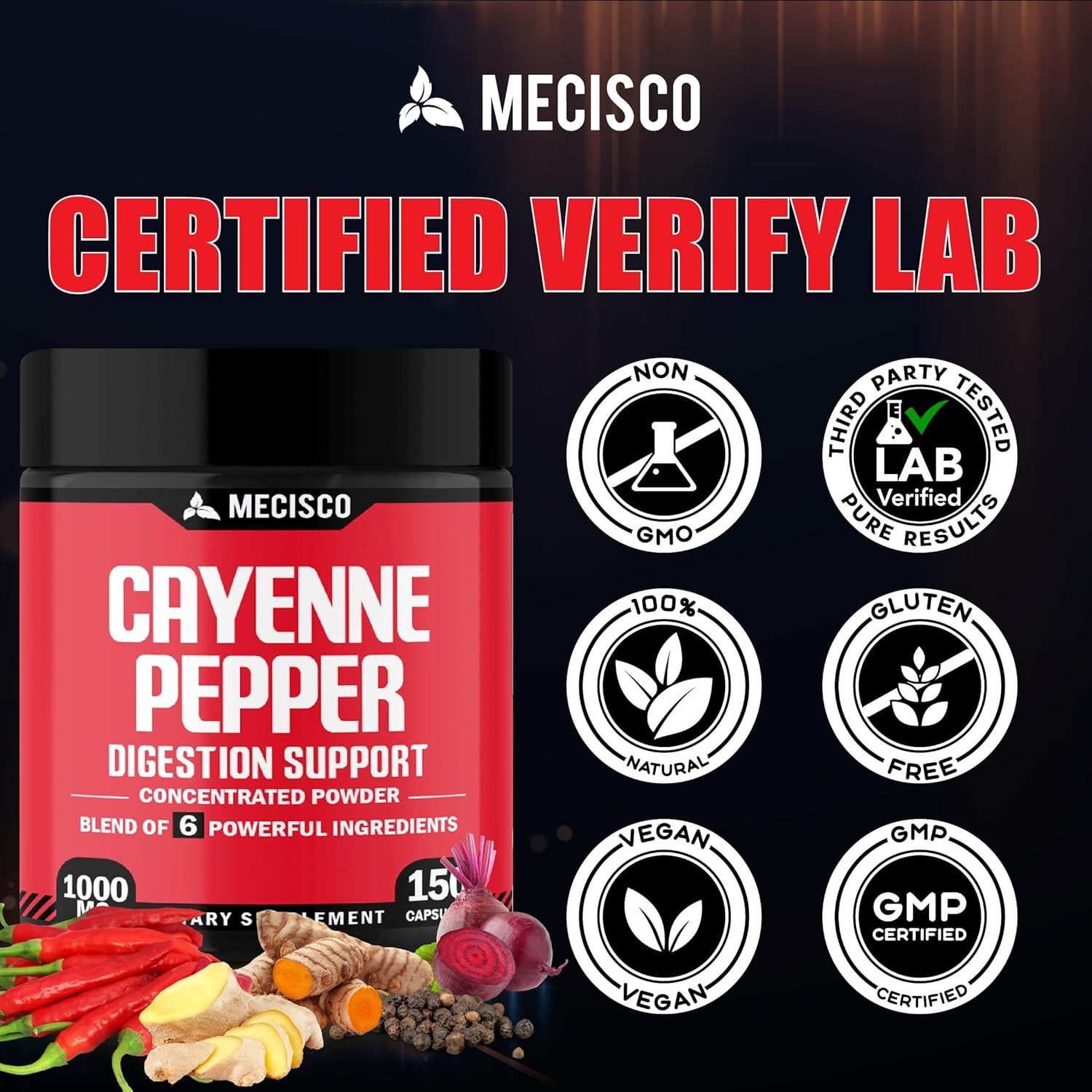 Cayenne Pepper Capsules with Ginger Root Beet Root and Black Pepper Supplements