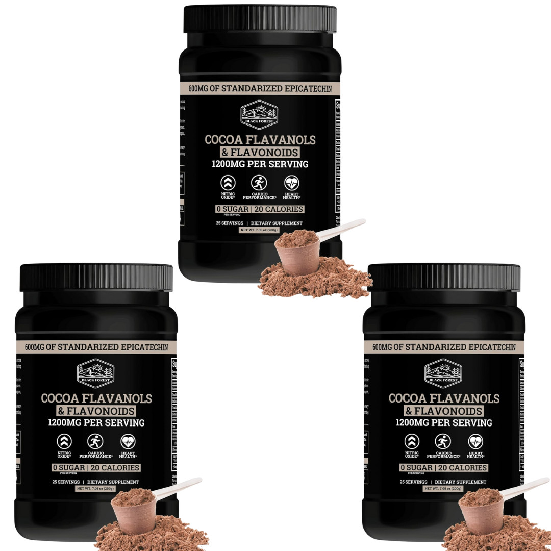 3 PACK! Black Forest High Flavanol Cocoa Powder and Flavonoid Supplements 1200mg