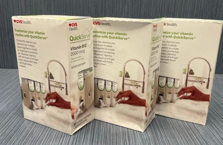 Lot of 3 Vitamin Dispenser Base Starter Kit w/ Vitamin B12 30 Capsule 2000 mcg