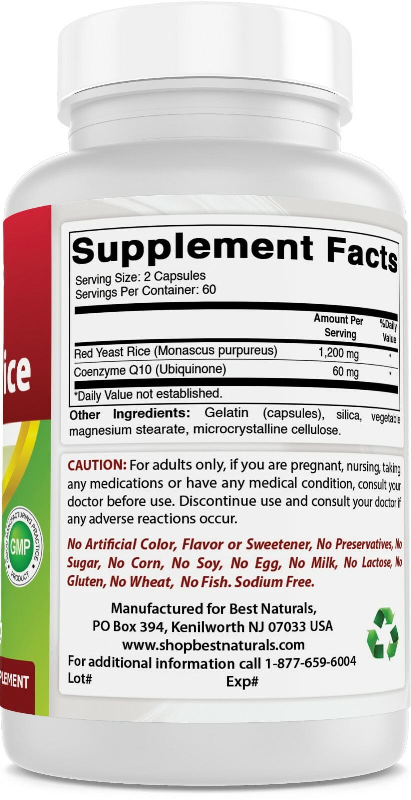 3 Pack Best Naturals Red Yeast Rice with CoQ10 120 Capsules