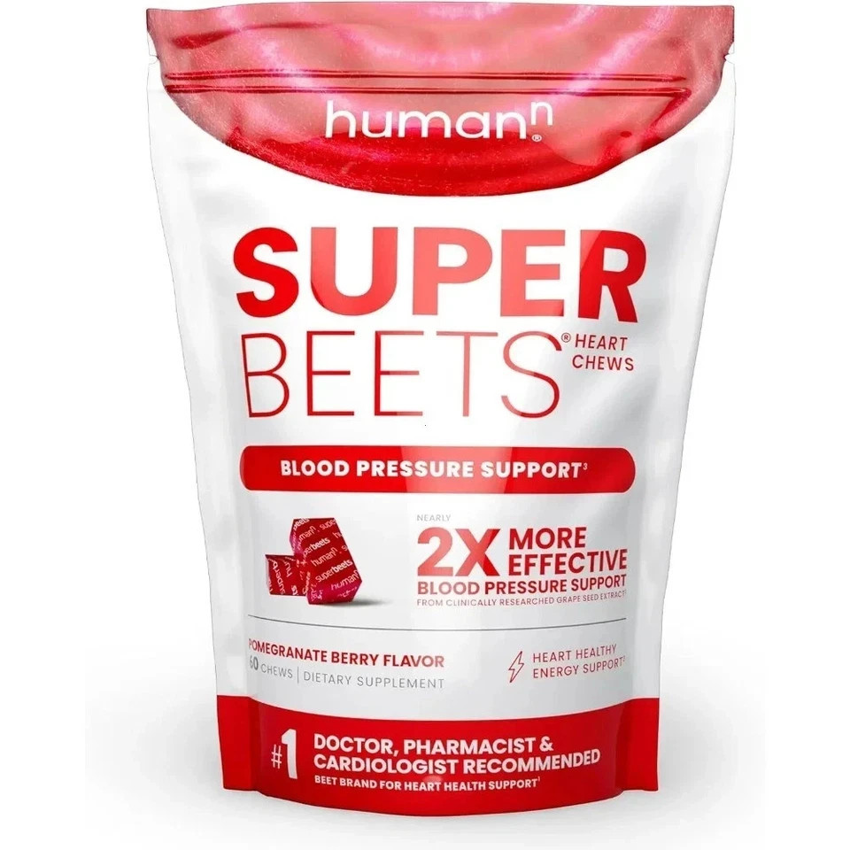 HumanN – SUPER BEETS Heart Chews, Pomegranate, 60 Count, New & Sealed-FREE SHIP