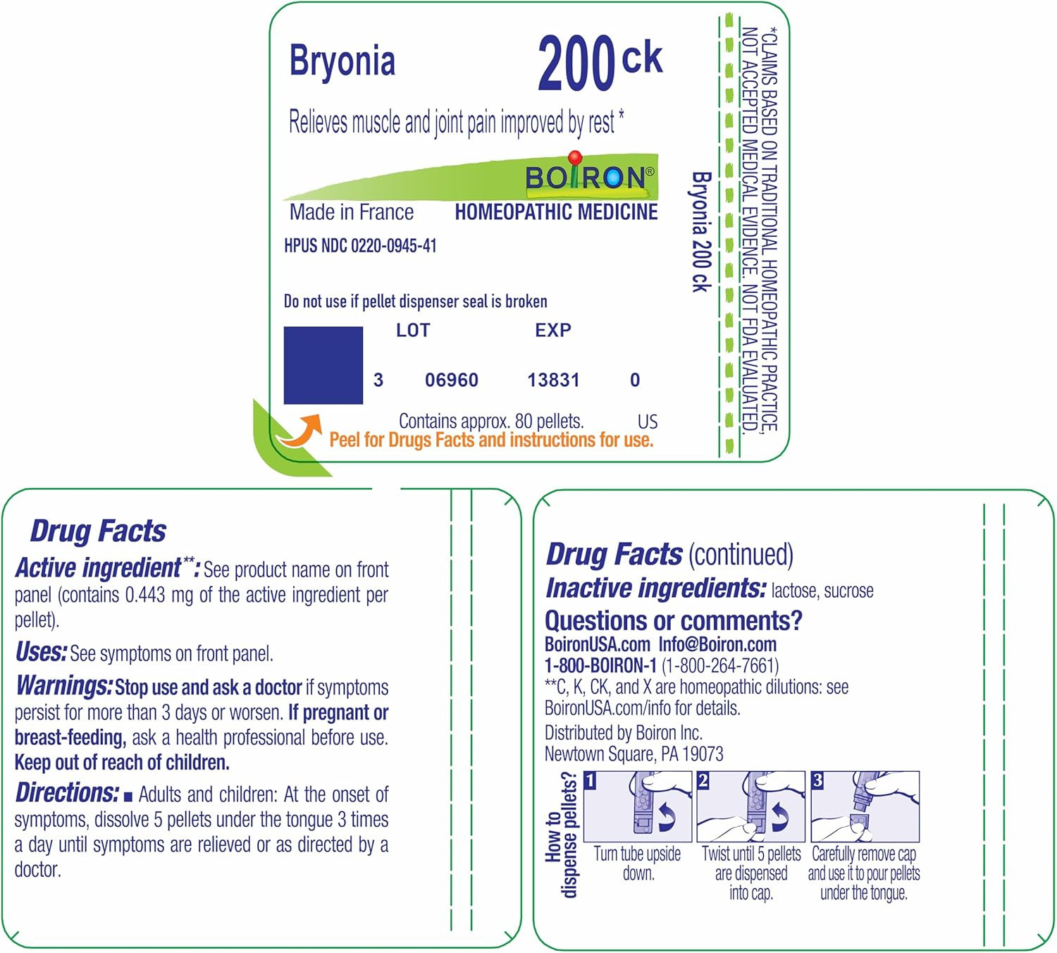 Bryonia 200C, 80 Pellets, Homeopathic Medicine for Muscle and Joint Pain