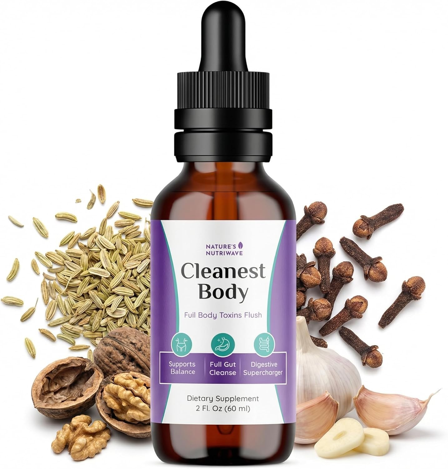 Cleanest Body ~ Natural Detox Liquid Supplement ~ Fennel Seed, Marshmallow Root