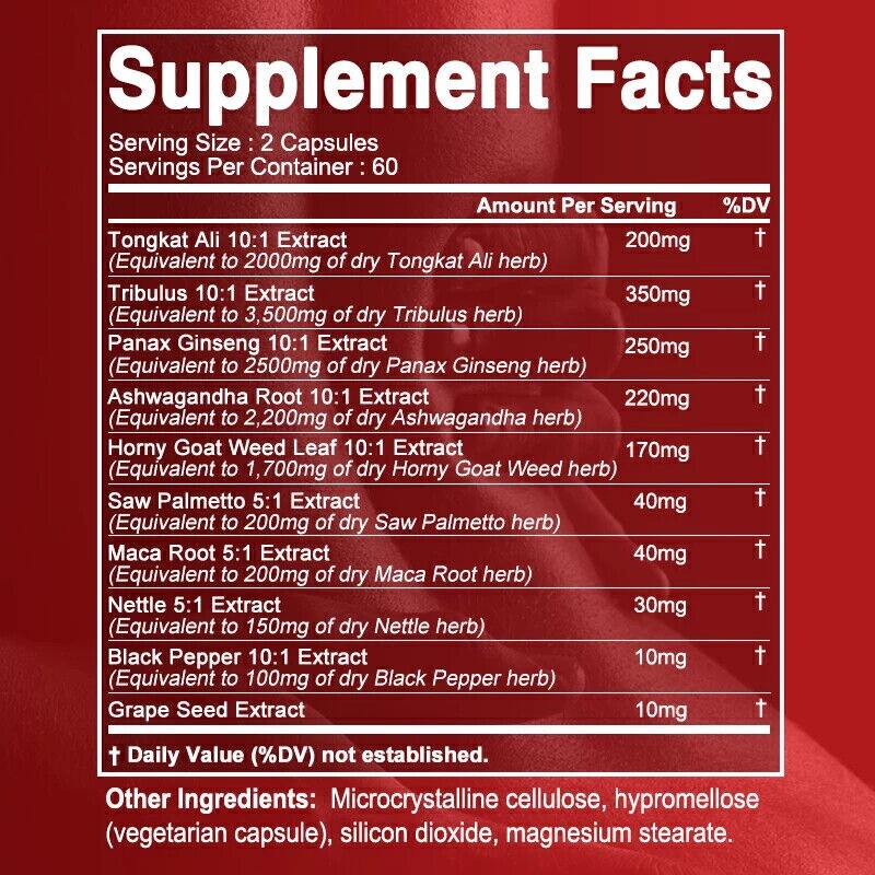 Tribulus Terrestris 120 Capsules 12550mg 95% Saponins Strong Testosteron Booster