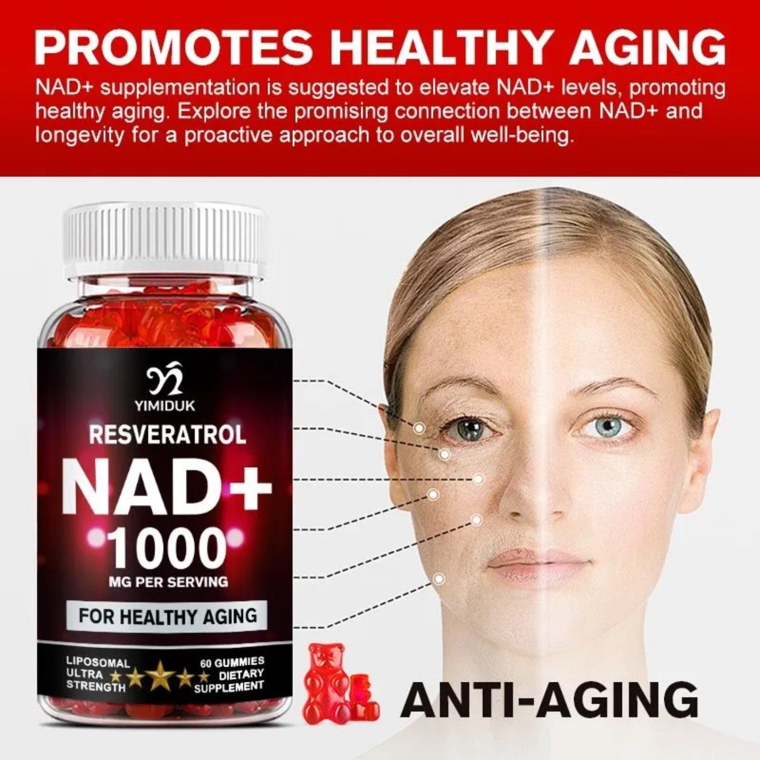 NAD 1000mg Supplement, NAD+ Liposomal Supplement with Resveratrol,Healthy Aging