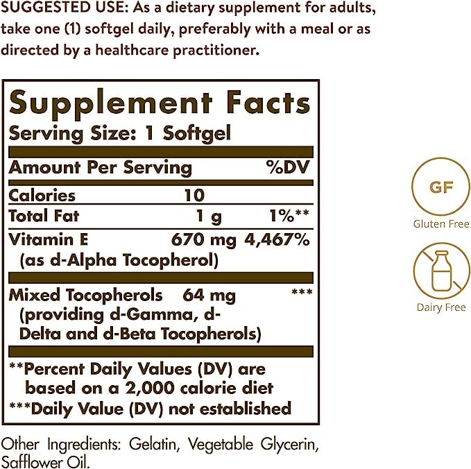 Solgar Vitamin E-1000 IU (670 mg) 100 Softgels 