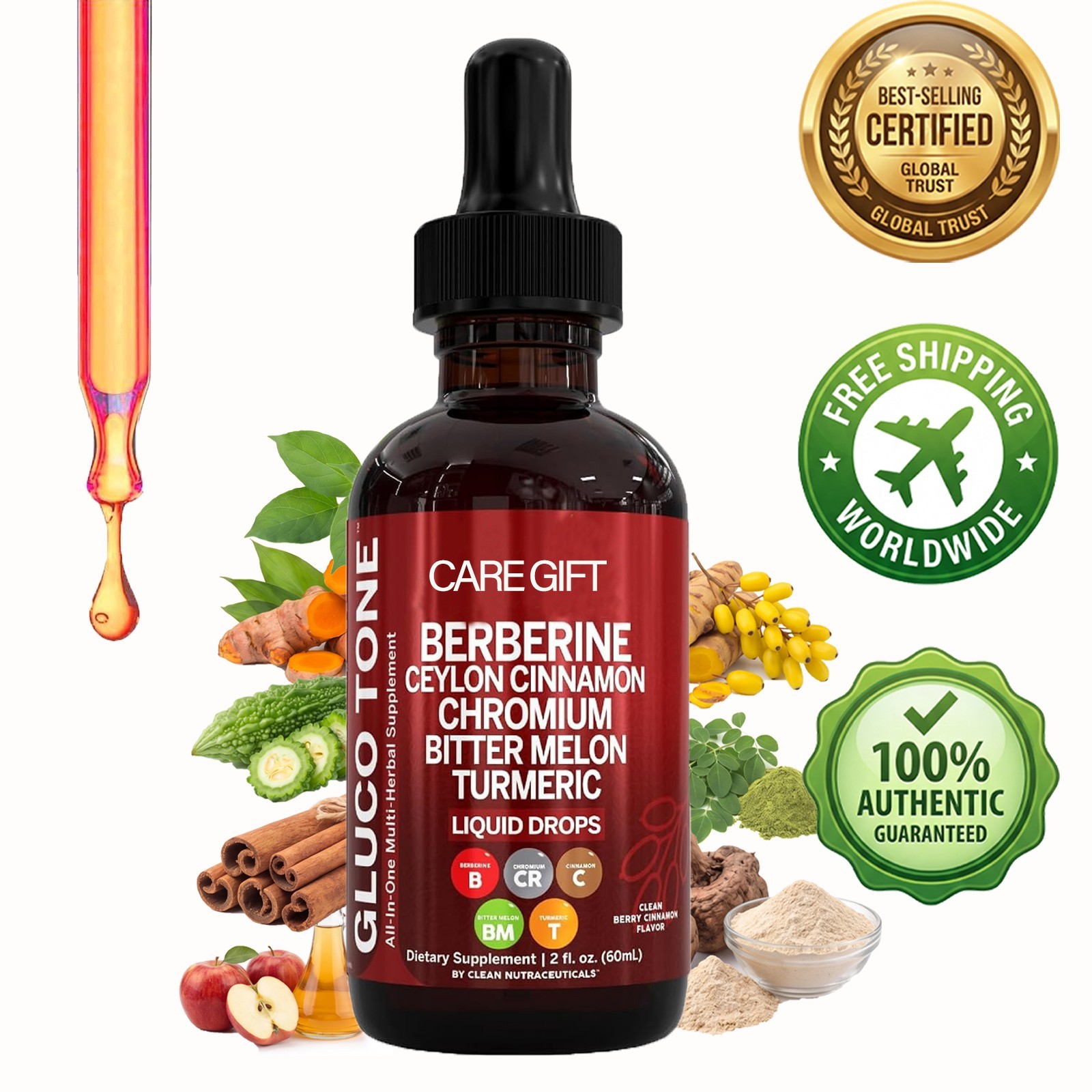 Berberine combined with Ceylon cinnamon supplement drops + various extracts