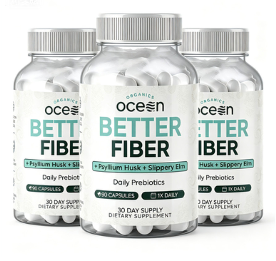 3Pack Organics Ocean Better Fiber 90 Caps Psyllium Slippery Elm Stool Support