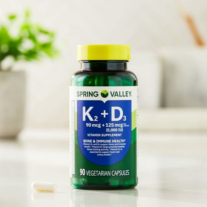 Spring Valley Vitamin K2 90mcg + D3 125mcg Capsules 90 Count Bone Health Support