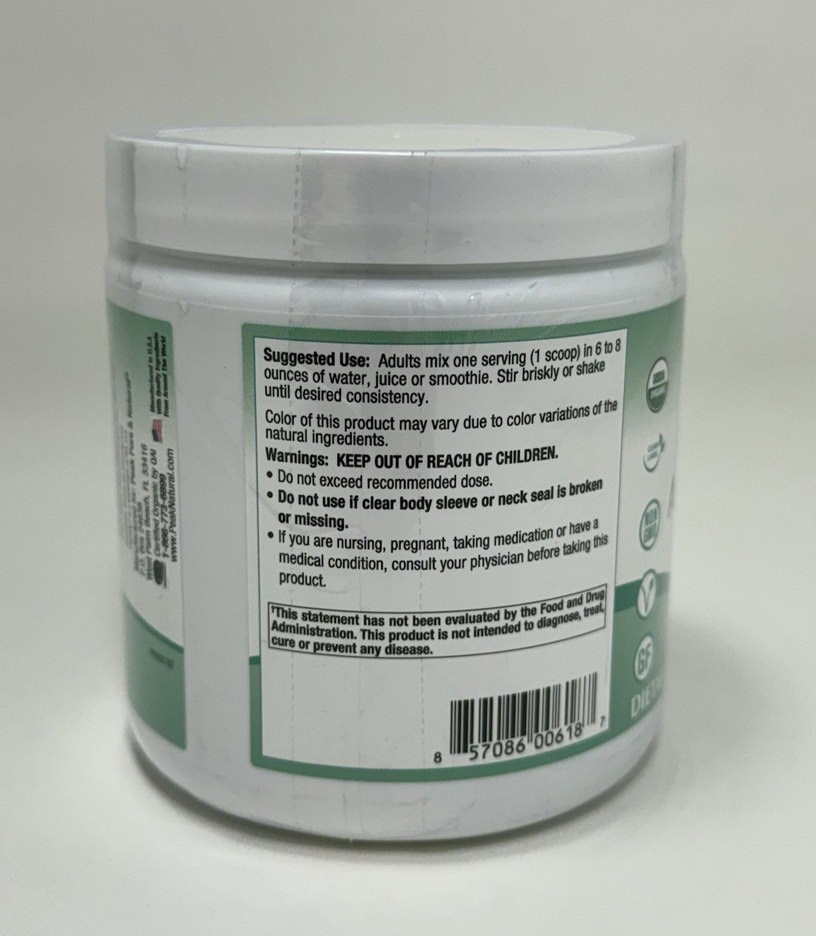 Peak Pure & Natural Organic Alkalizing Greens Diet Suppliment 7.4oz 05/26 Mult