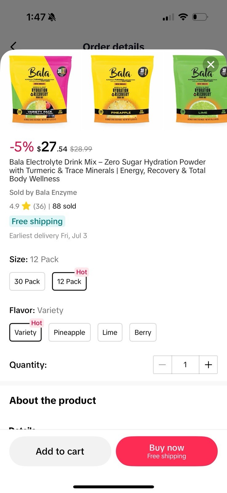 Bala Electrolyte Drink Mix Zero Sugar Hydration Powder With Tumeric New