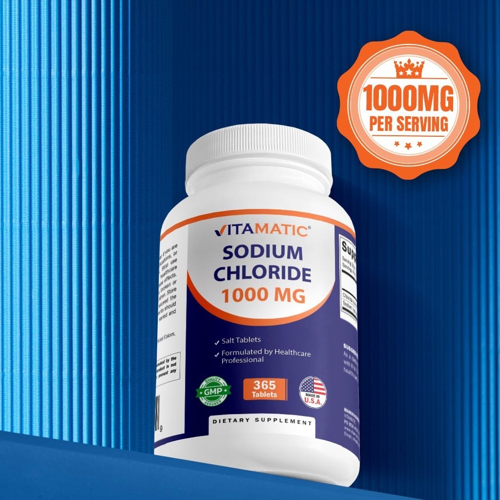 Sodium Chloride 1000mg – 365 Tablets (2 Bottles) Electrolyte Replenisher, Hydrat