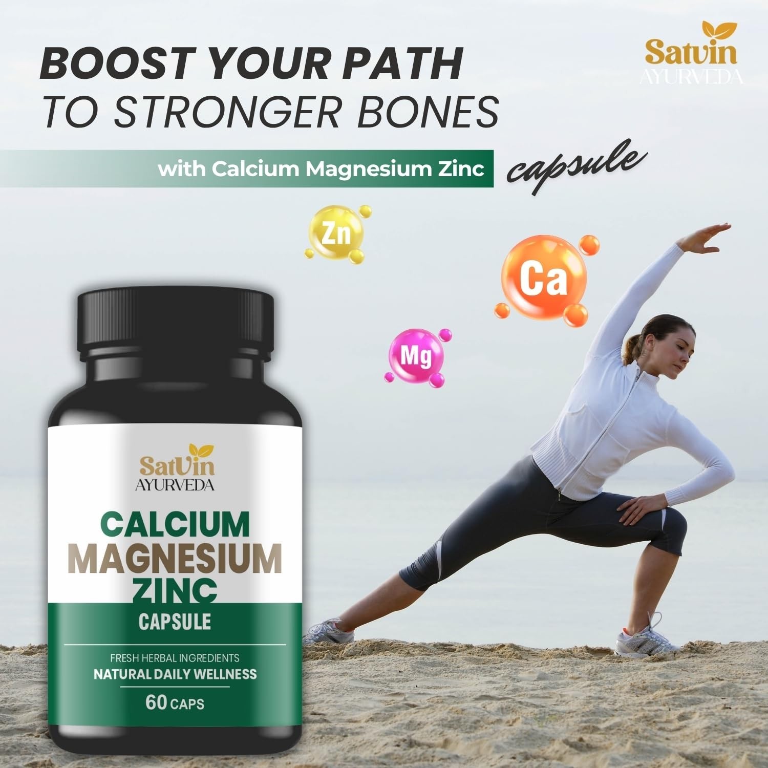 SAT.VIN AYURVEDA Calcium Magnesium Zinc 180 Veg Caps